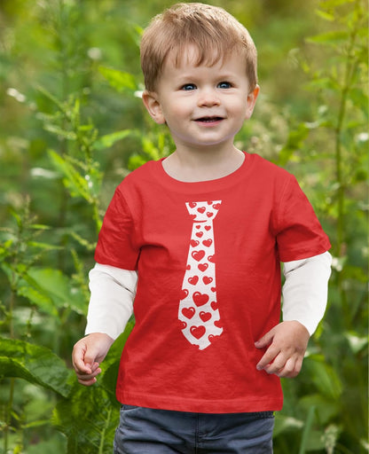 Boys Valentines Day Shirt Red Hearts Tie Toddler Infant Kids T-Shirt