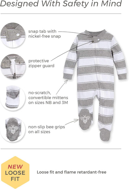 Boys' Sleep and Play Pjs, 100% Organic Cotton One-Piece Romper Jumpsuit Zip Front Pajamas