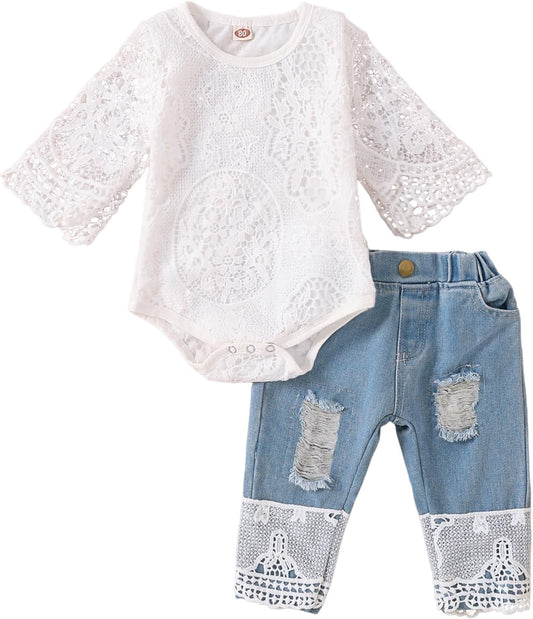 Baby Girl Clothes Outfits Toddler Infant Baby Romper Top+Jeans Clothing Set